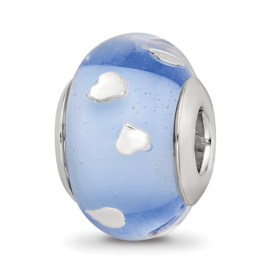 Sterling Silver Reflections Blue and Silver Hearts Glass Bead