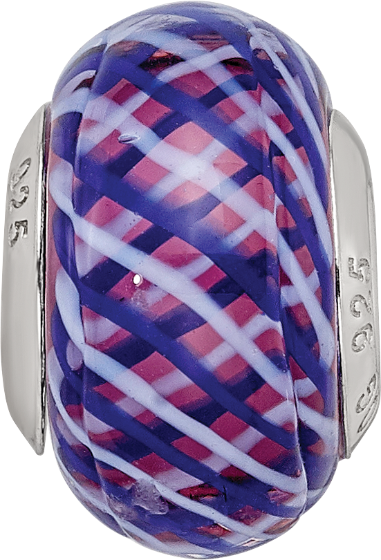 Sterling Silver Reflections Navy and White Weaved w/Pink Glass Bead