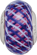 Sterling Silver Reflections Navy and White Weaved With Pink Glass Bead