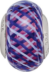 Sterling Silver Reflections Navy and White Weaved w/Pink Glass Bead