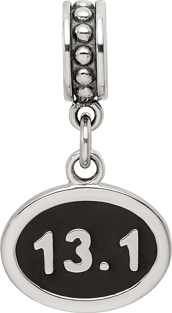 Sterling Silver Reflections Black Enameled Half Marathon Dangle Charm