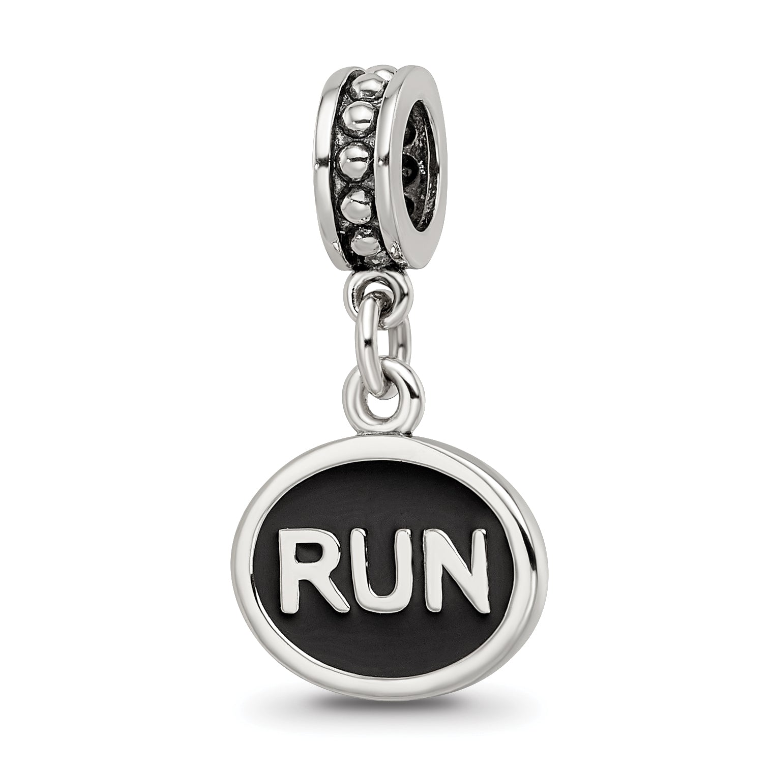 Sterling Silver Reflections Black Enameled Run Dangle Charm Main image
