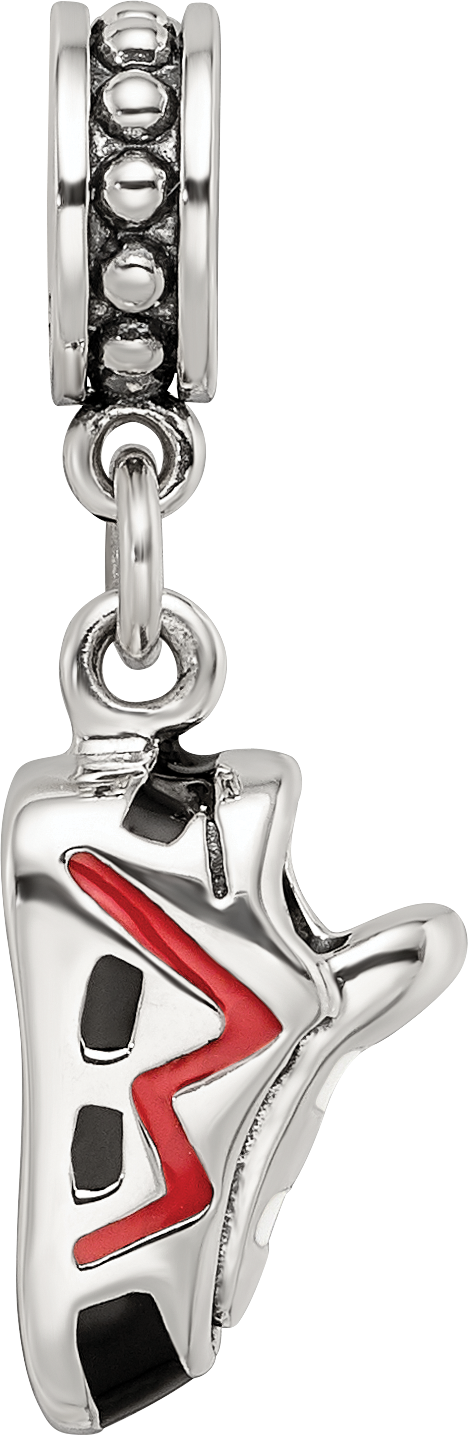 Sterling Silver Reflections Black and Red Enameled Runner's Shoe Dangle Cha