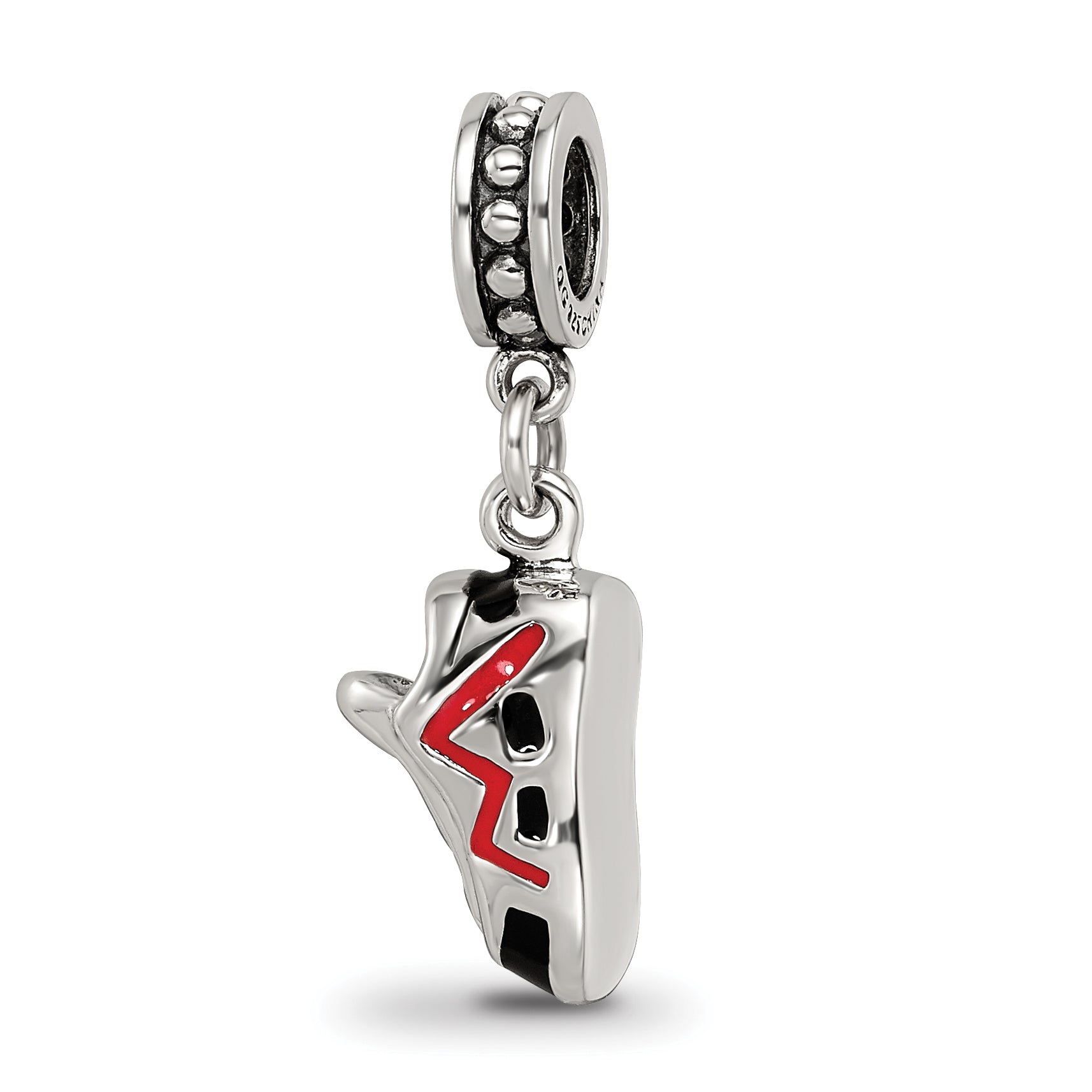 Sterling Silver Reflections Black and Red Enameled Runner's Shoe Dangle Cha
