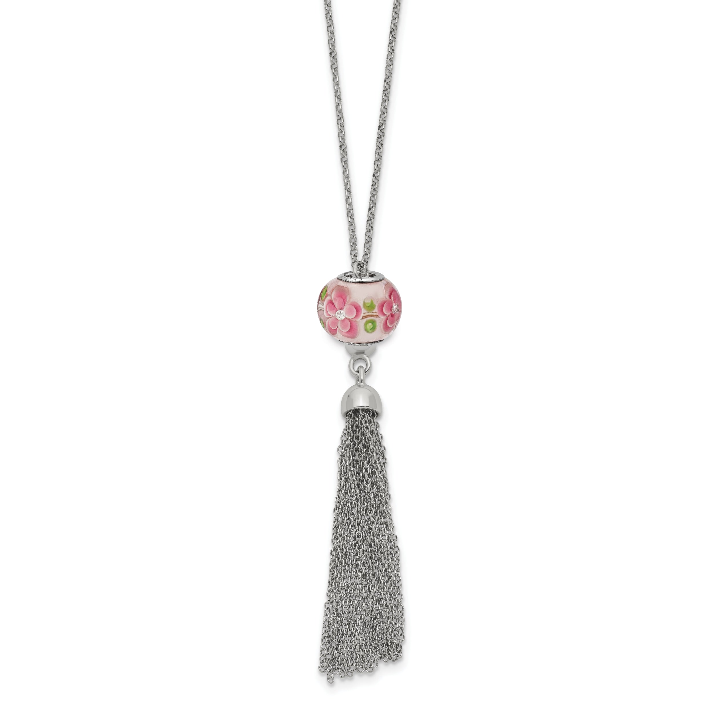 Sterling Silver Reflections Rhodium-plated Tassel 27.5in Necklace