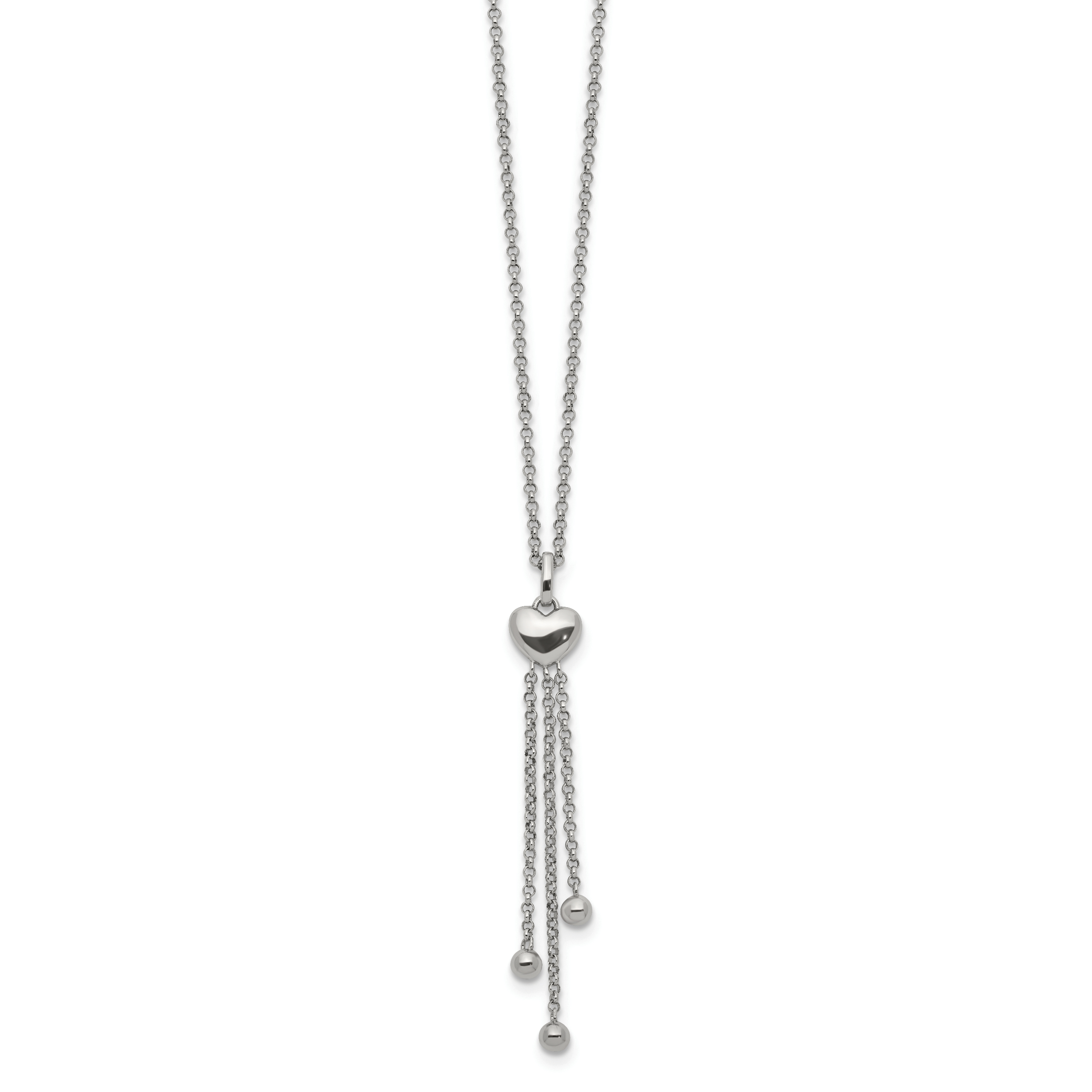 Sterling Silver Reflection Beads RH-plated Heart Beaded 27.5in Necklace Secondary image