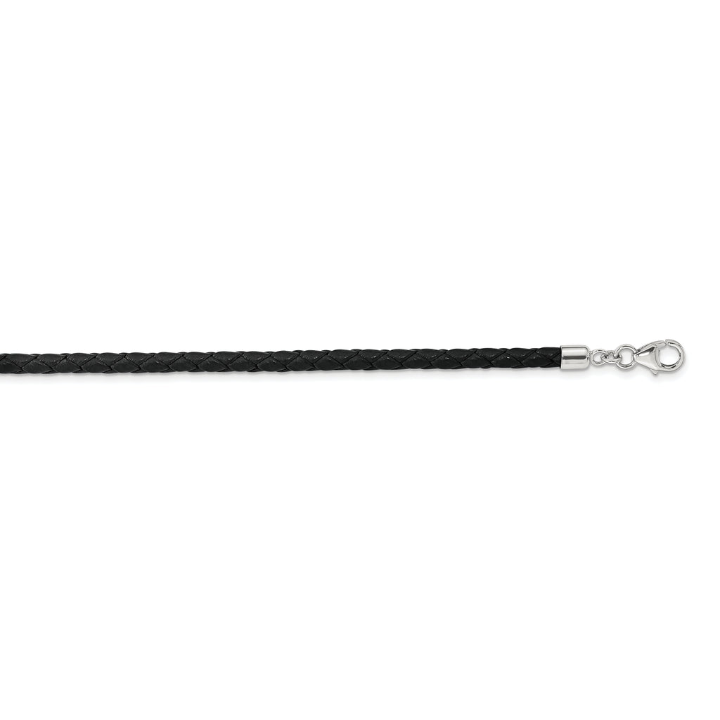 SS Reflections Black Leather Rh-plated 14in With 2in ext Choker/Wrap Bracelet