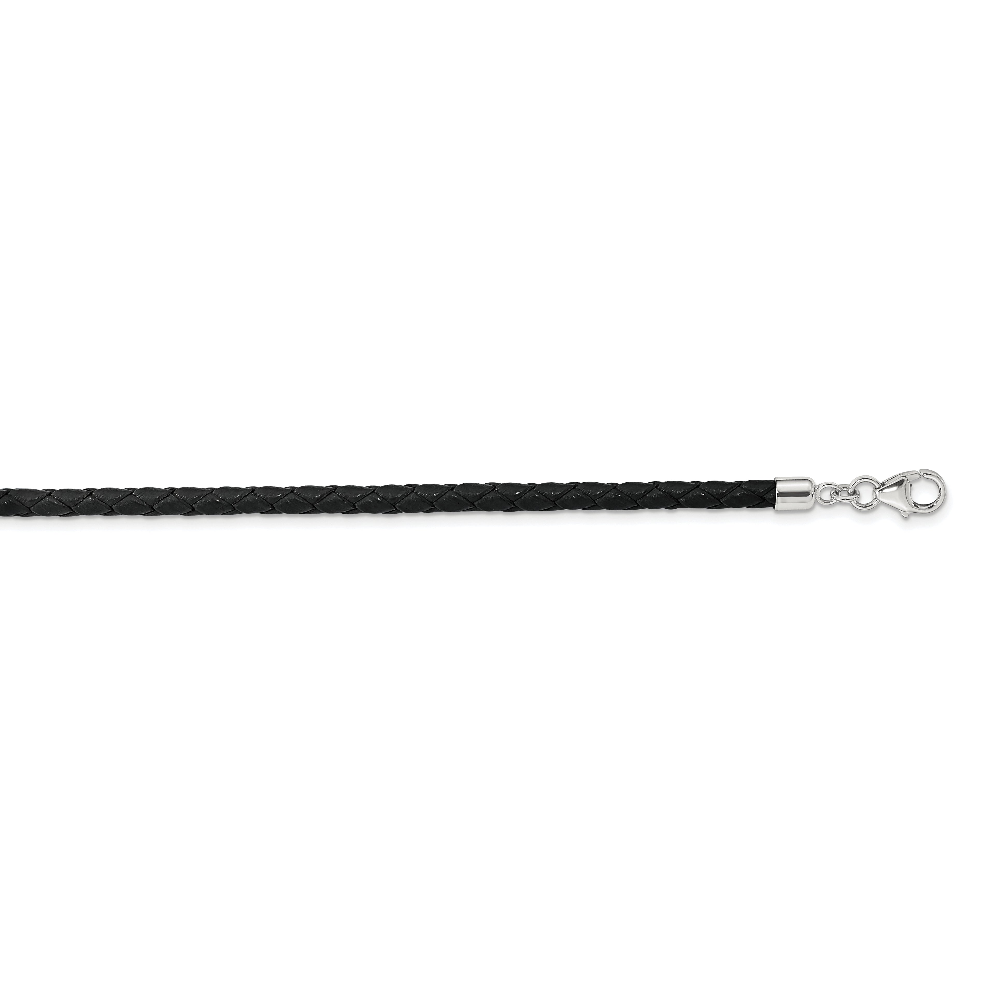 SS Reflections Black Leather Rh-plated 14in With 2in ext Choker/Wrap Bracelet