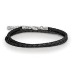 SS Reflections Black Leather Rh-plated 14in With 2in ext Choker/Wrap Bracelet