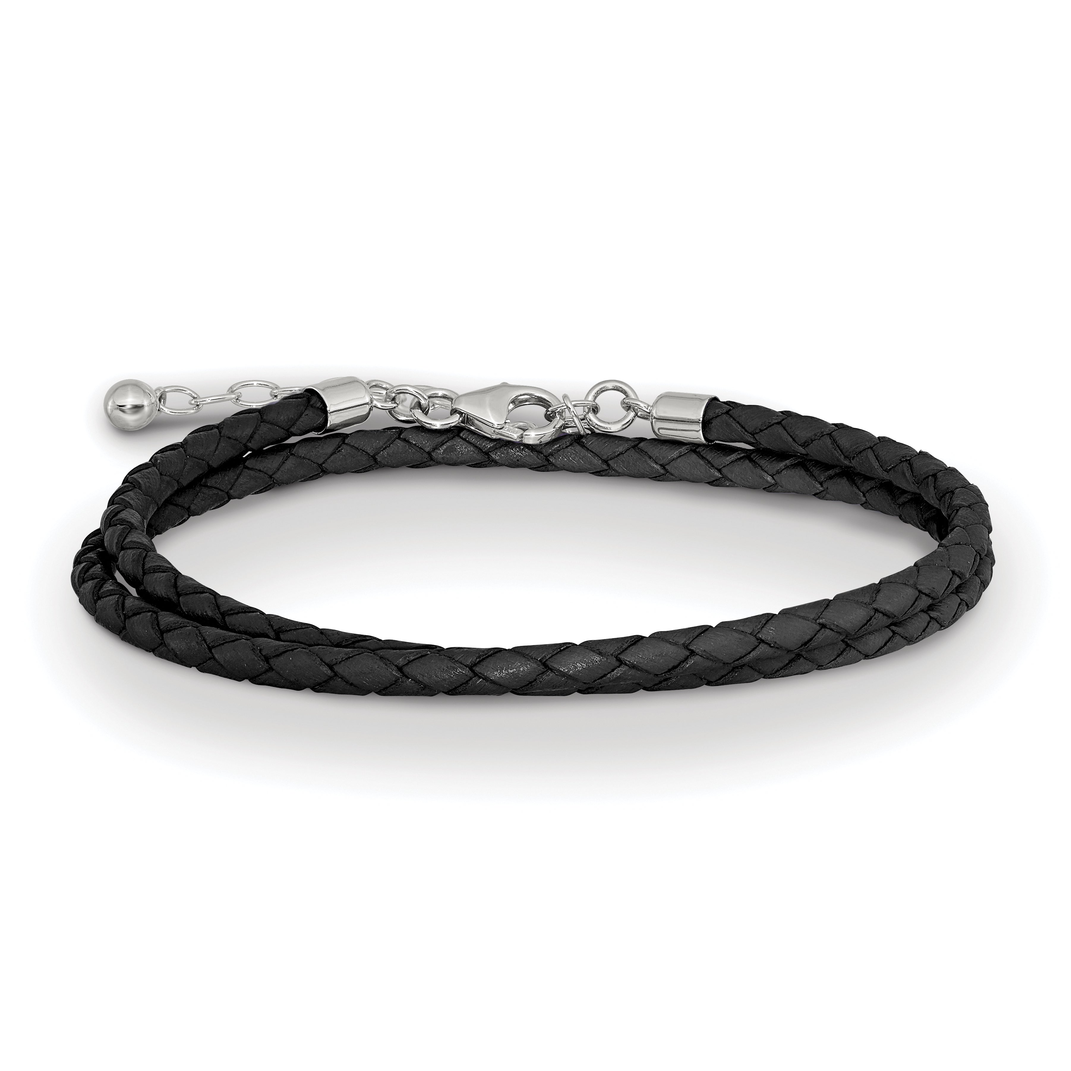 SS Reflections Black Leather Rh-plated 14in With 2in ext Choker/Wrap Bracelet