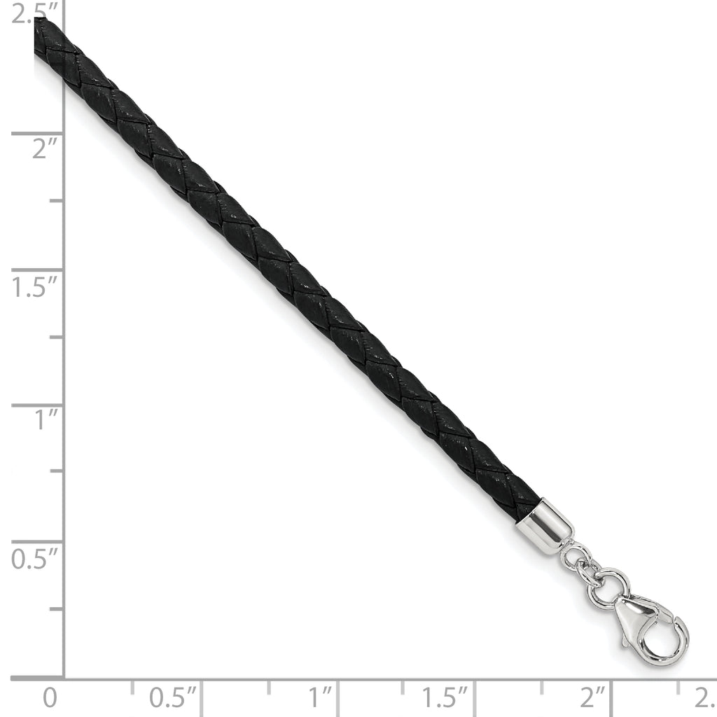 SS Reflections Black Leather Rh-plated 14in With 2in ext Choker/Wrap Bracelet