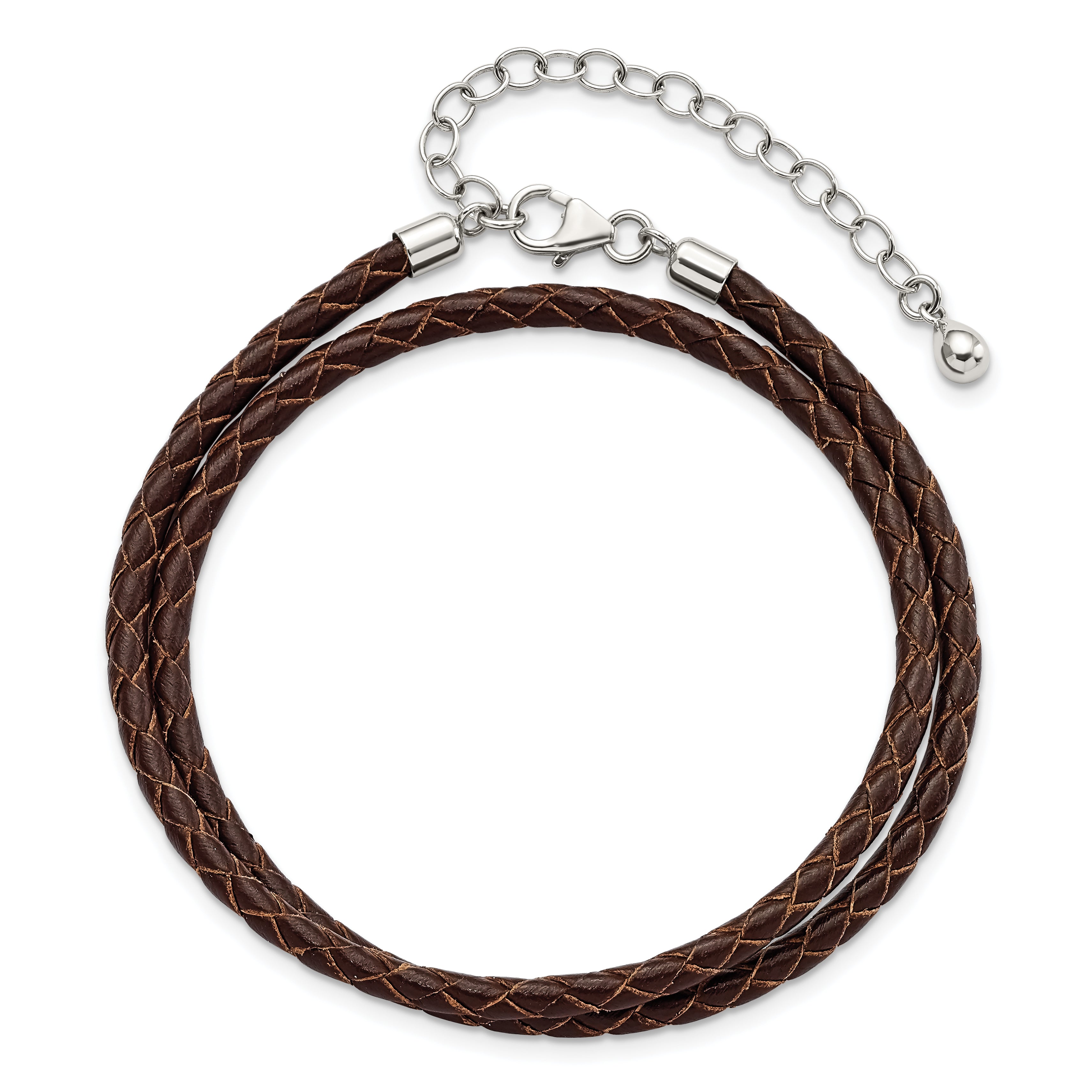 SS Reflections Rhod-plated Brn Leather With 2 in ext Choker/Wrap Bracelet