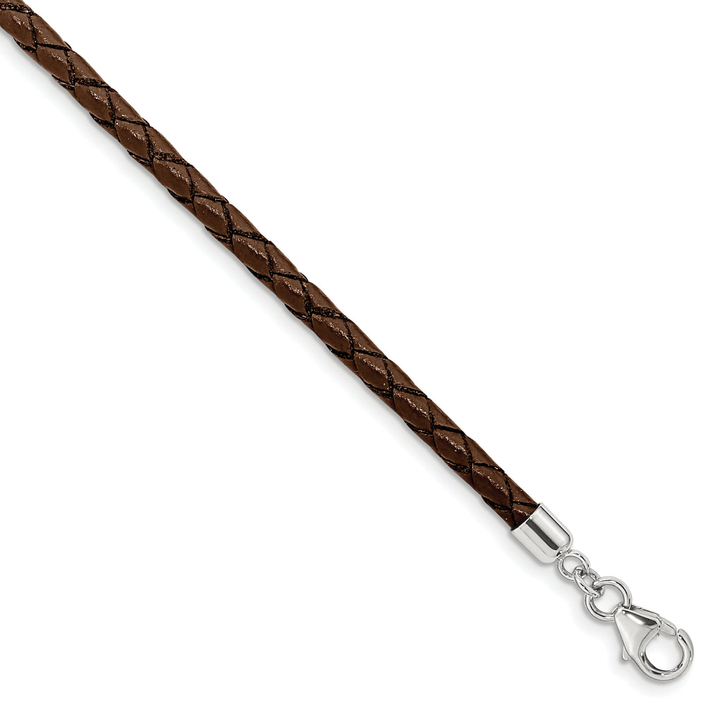 SS Reflections Rhod-plated Brn Leather With 2 in ext Choker/Wrap Bracelet