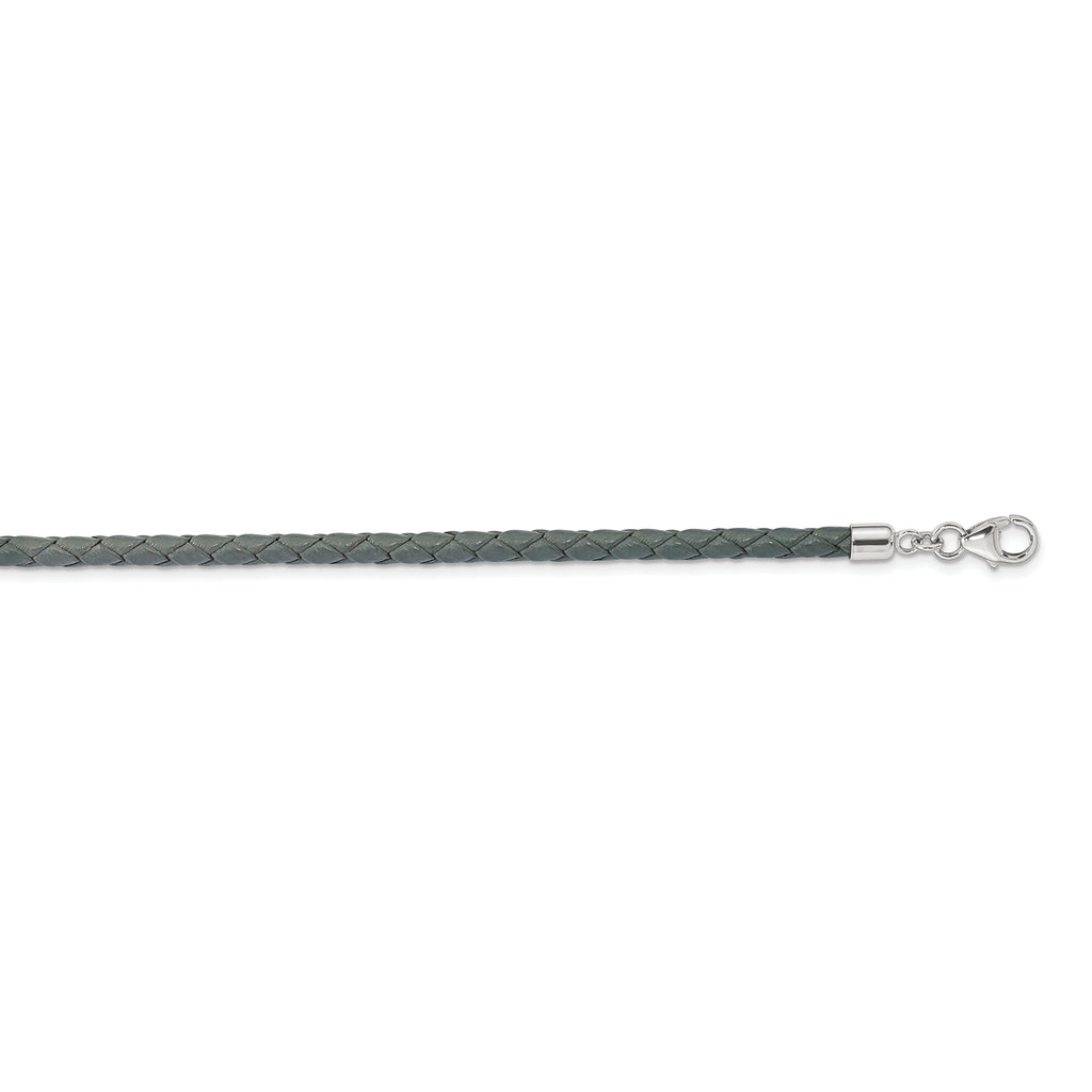 Sterling Silver Reflections Gray Leather Rhodium-plated 14 inch with a 2 inch extention Choker/Wrap Bracelet