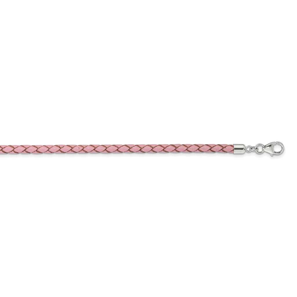 SS Reflections Pink Leather Rh-plated 14in With 2in ext Choker/Wrap Bracelet