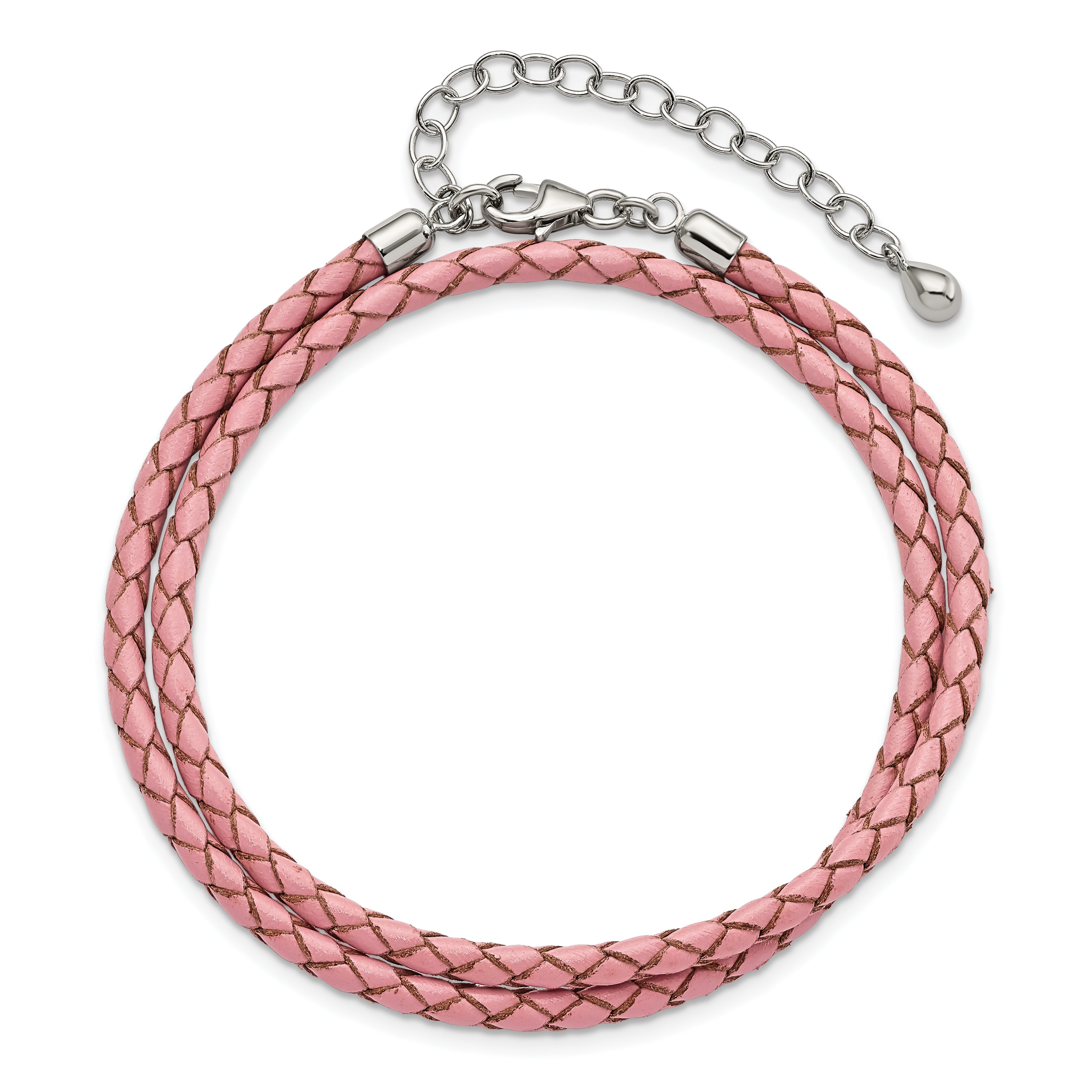 SS Reflections Pink Leather Rh-plated 14in With 2in ext Choker/Wrap Bracelet