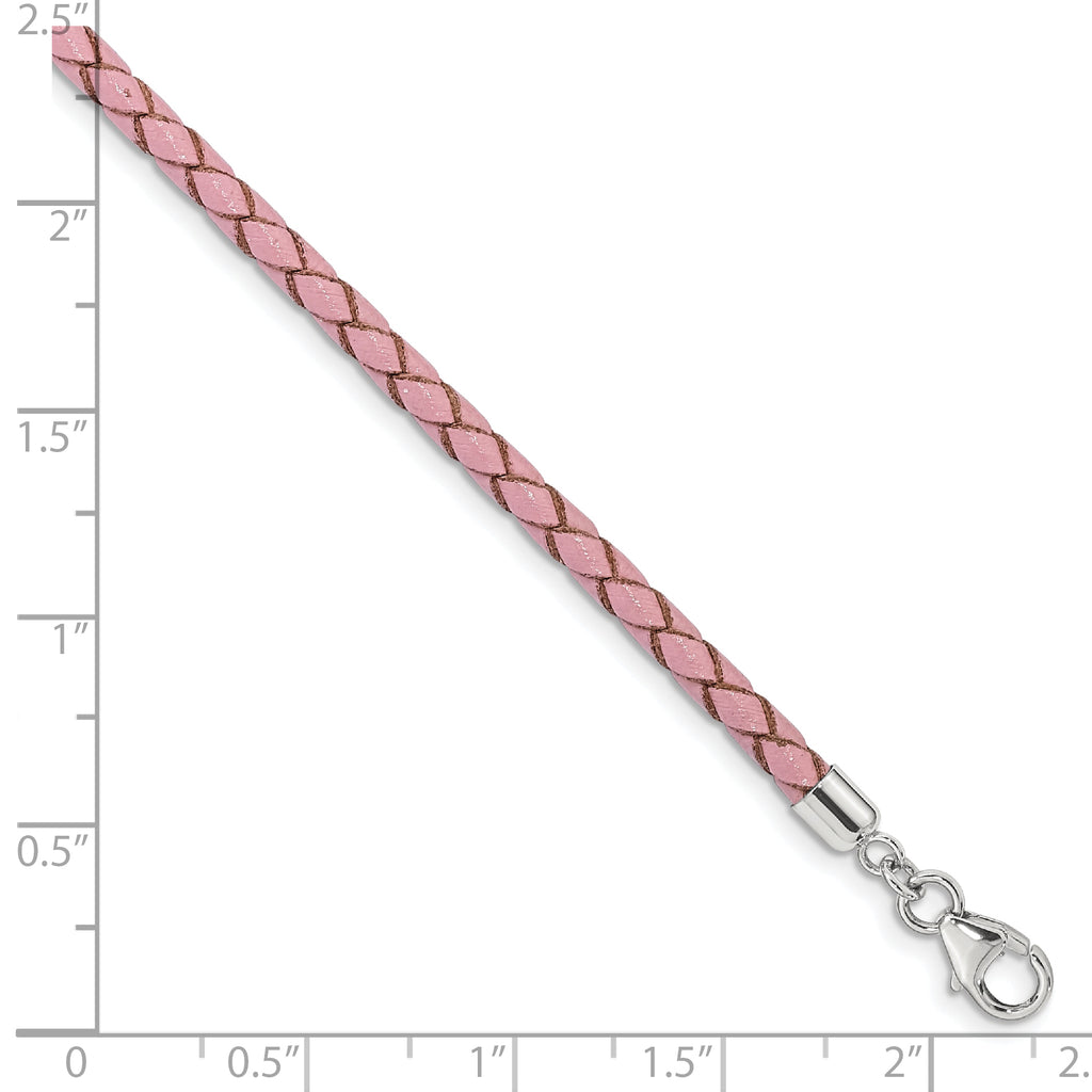 SS Reflections Pink Leather Rh-plated 14in With 2in ext Choker/Wrap Bracelet