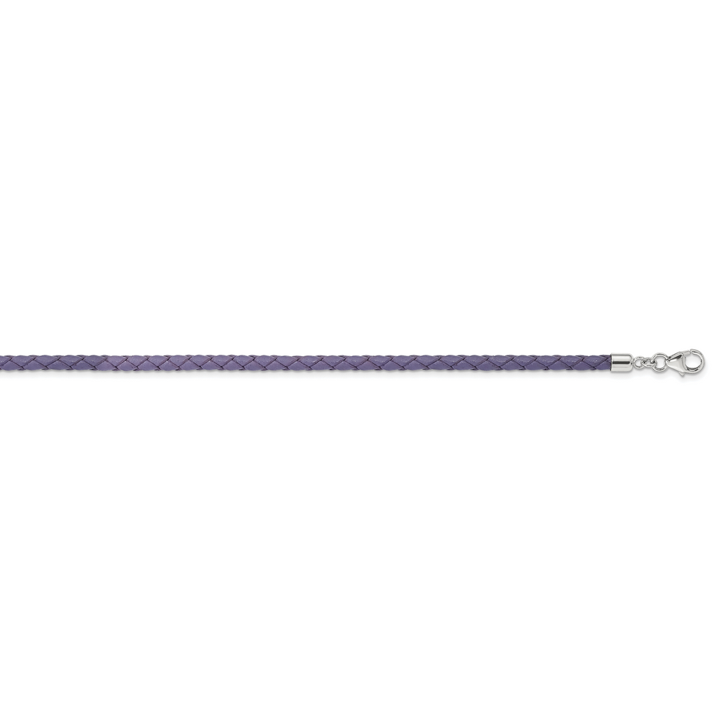 SS Reflections Purple Leather Rh-plated 14in With 2in ext Choker/Wrap Bracelet