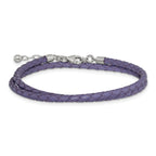 SS Reflections Purple Leather Rh-plated 14in With 2in ext Choker/Wrap Bracelet