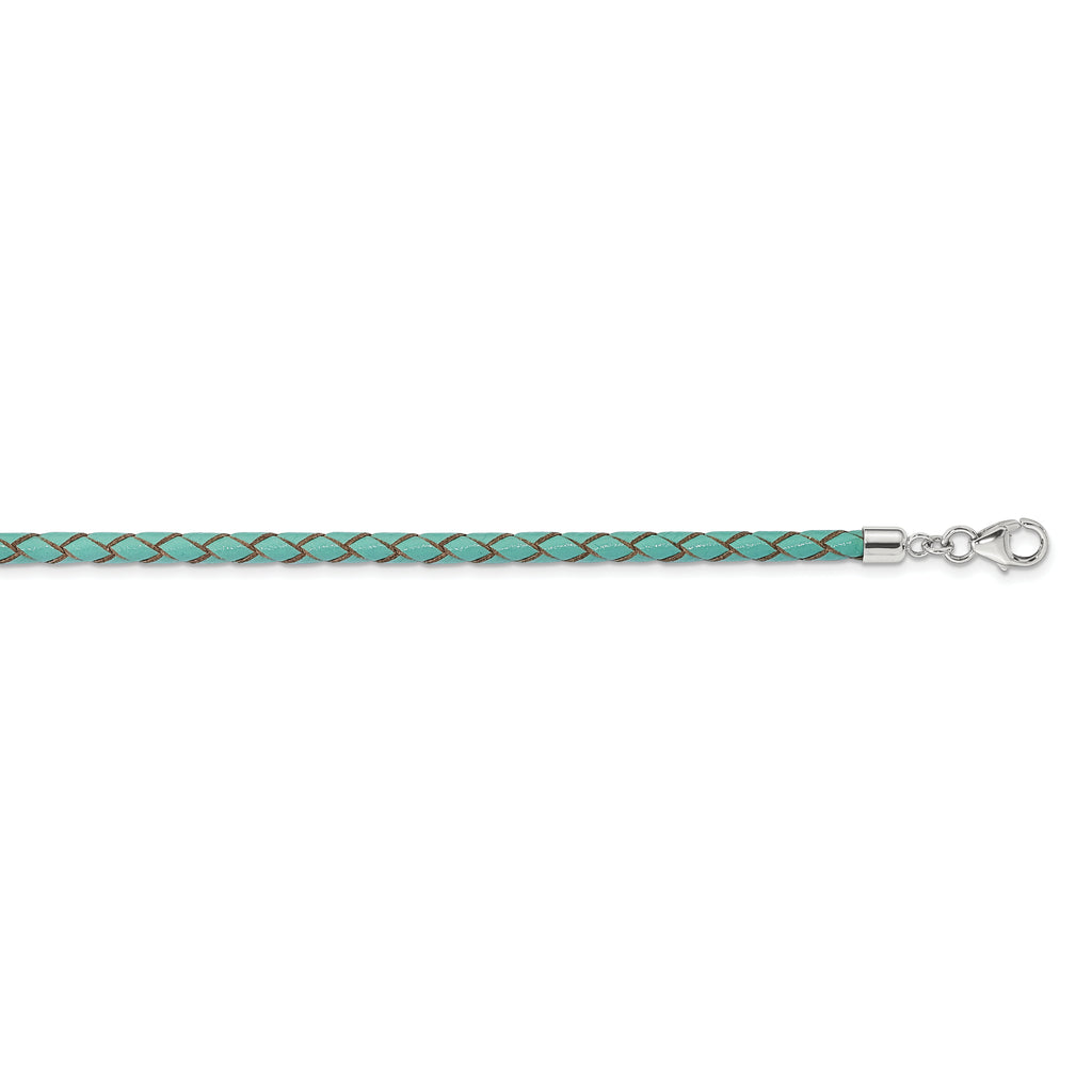 Sterling Silver Reflections Teal Leather Rhodium-plated 14 inch with a 2 inch extention Choker/Wrap Bracelet