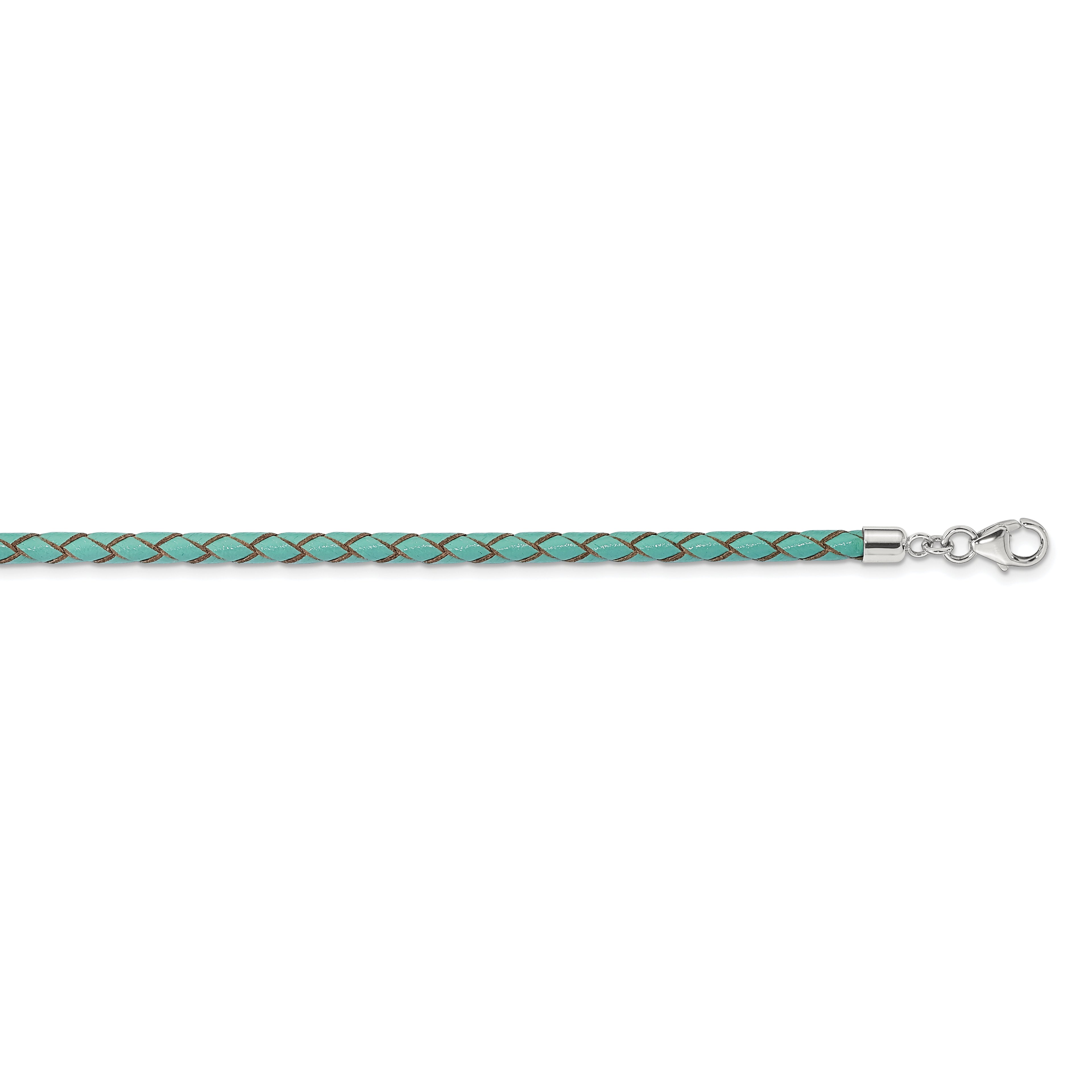 Sterling Silver Reflections Teal Leather Rhodium-plated 14 inch with a 2 inch extention Choker/Wrap Bracelet