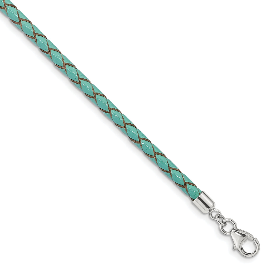 Sterling Silver Reflections Teal Leather Rhodium-plated 14 inch with a 2 inch extention Choker/Wrap Bracelet