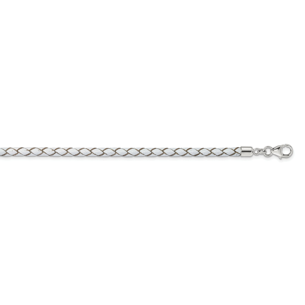 Sterling Silver Reflections White Leather Rhodium-plated 14 inch with a 2 inch extention Choker/Wrap Bracelet
