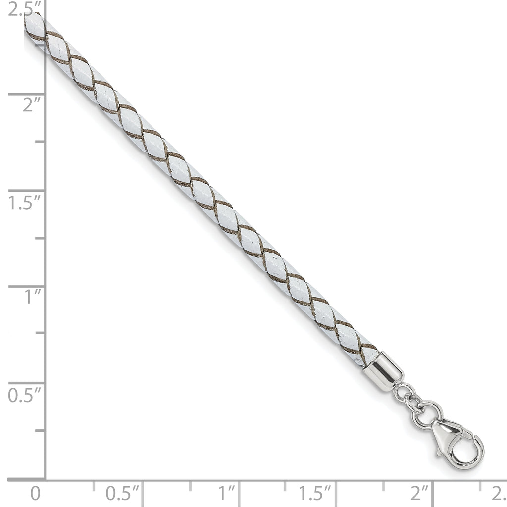 Sterling Silver Reflections White Leather Rhodium-plated 14 inch with a 2 inch extention Choker/Wrap Bracelet
