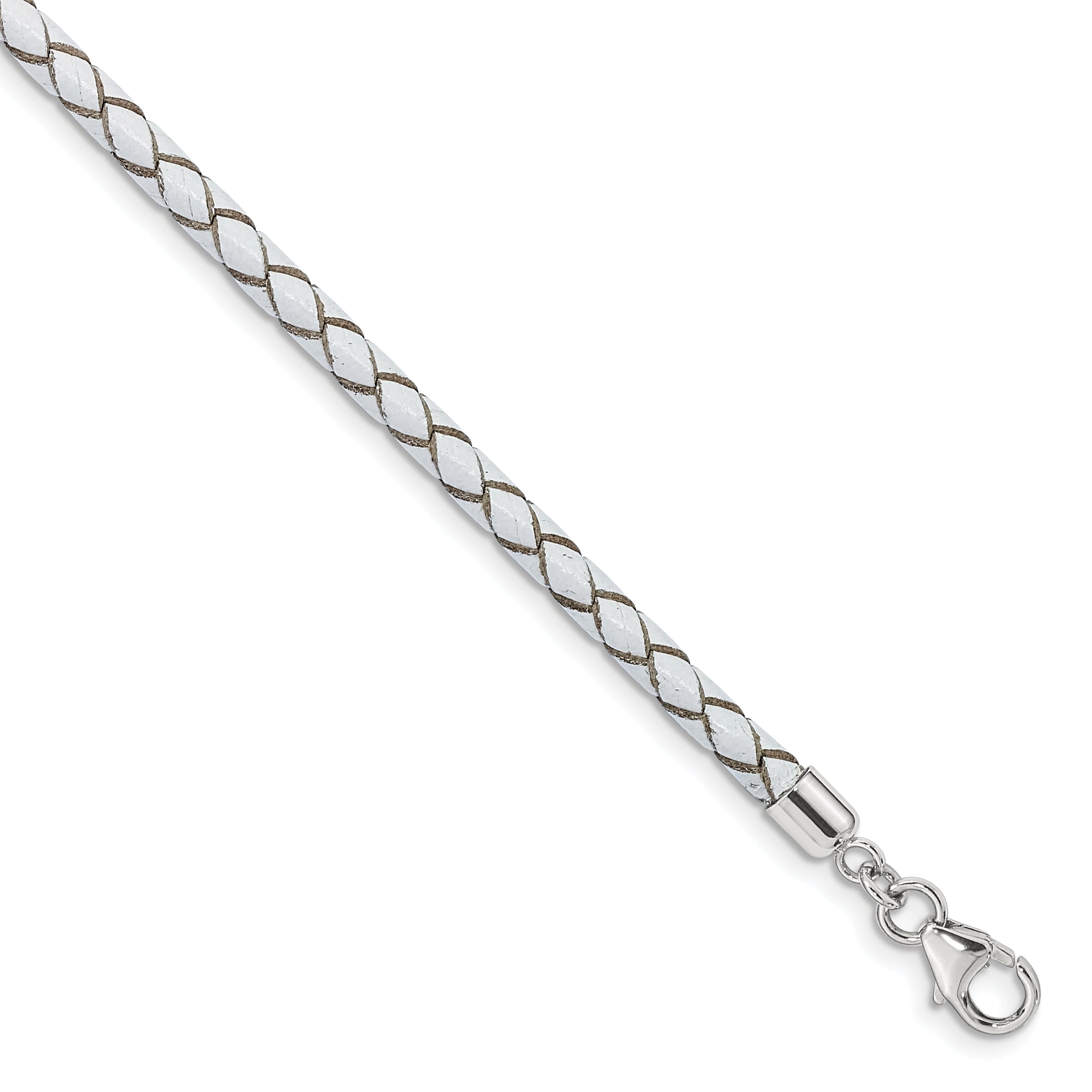 Sterling Silver Reflections White Leather Rhodium-plated 14 inch with a 2 inch extention Choker/Wrap Bracelet Main image