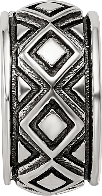 Sterling Silver Reflections Antiqued Diamond Pattern Bead