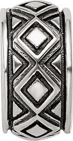 Sterling Silver Reflections Antiqued Diamond Pattern Bead