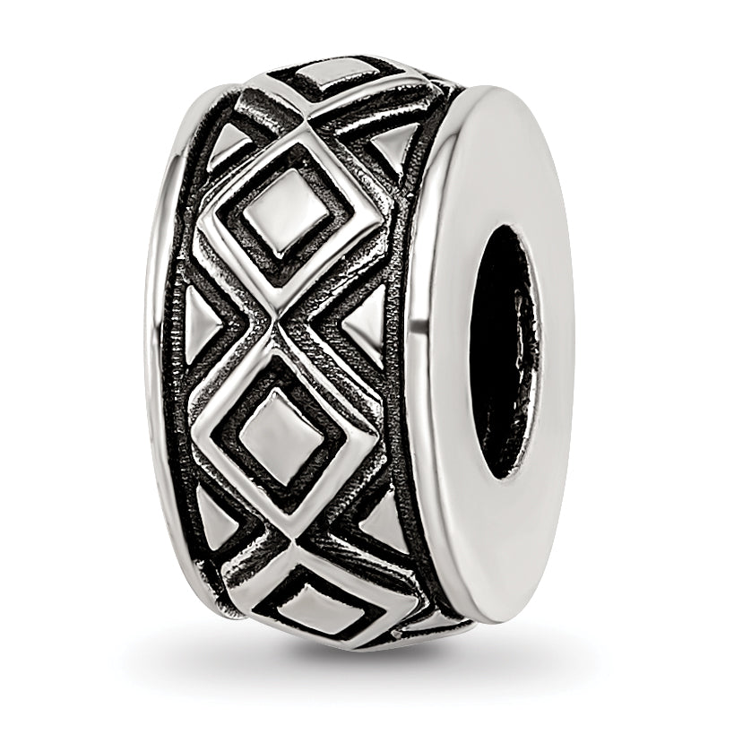 Sterling Silver Reflections Antiqued Diamond Pattern Bead Main image