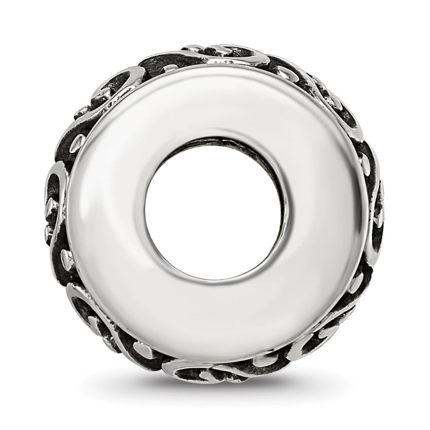 Sterling Silver Reflections Antiqued Heart Pattern Bead