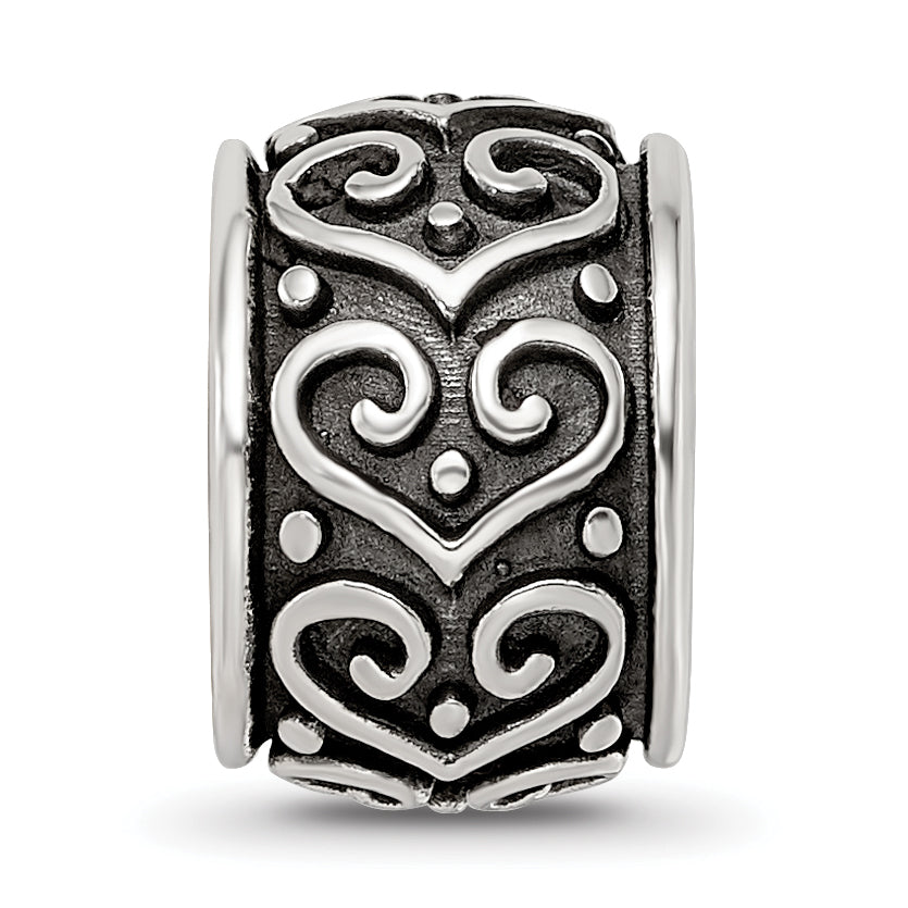 Sterling Silver Reflections Antiqued Heart Pattern Bead