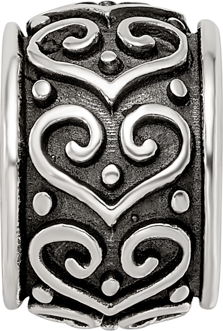 Sterling Silver Reflections Antiqued Heart Pattern Bead
