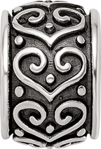 Sterling Silver Reflections Antiqued Heart Pattern Bead