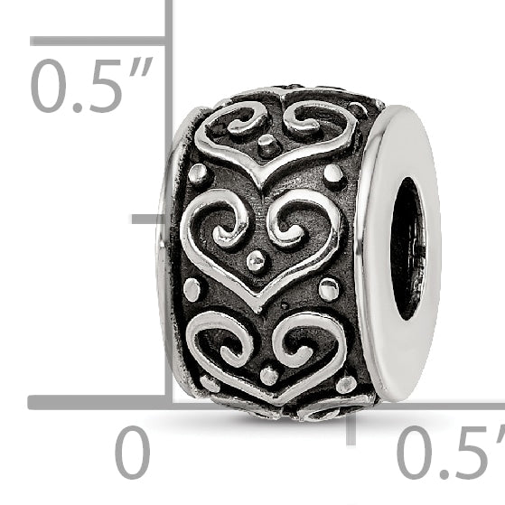 Sterling Silver Reflections Antiqued Heart Pattern Bead