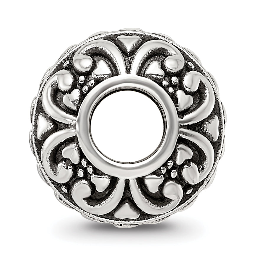 Sterling Silver Reflections Antiqued Small Hearts Pattern Bead