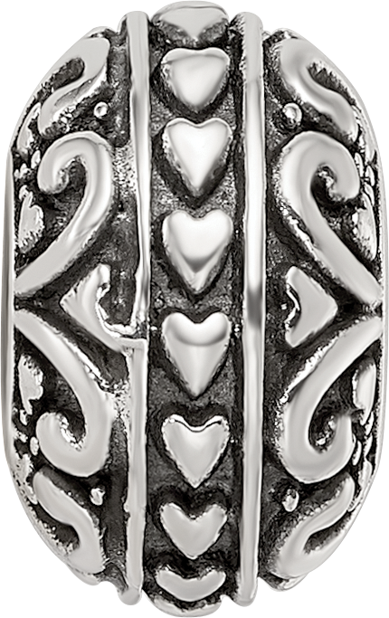 Sterling Silver Reflections Antiqued Small Hearts Pattern Bead