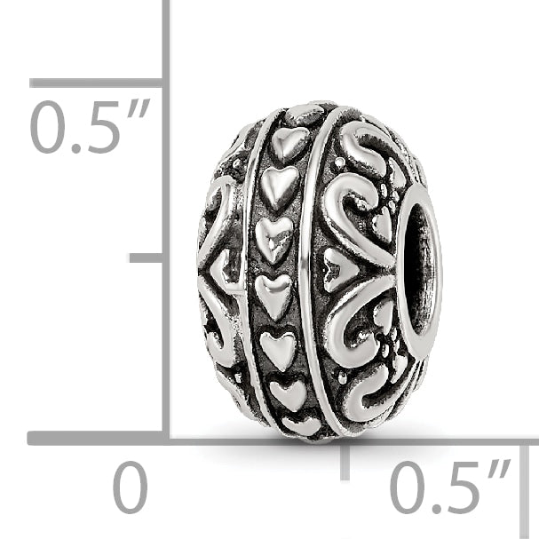 Sterling Silver Reflections Antiqued Small Hearts Pattern Bead
