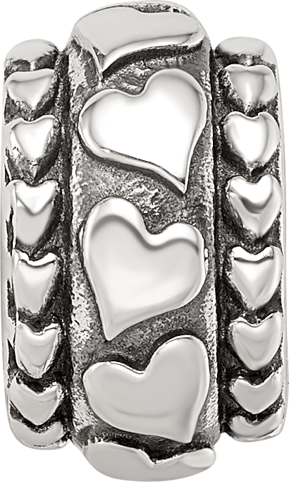 Sterling Silver Reflections Antiqued Hearts Pattern Bead
