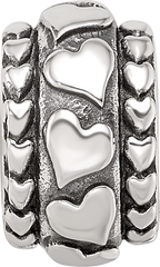 Sterling Silver Reflections Antiqued Hearts Pattern Bead