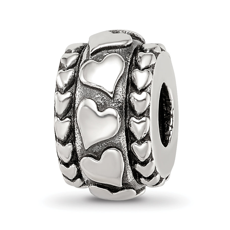 Sterling Silver Reflections Antiqued Hearts Pattern Bead Main image