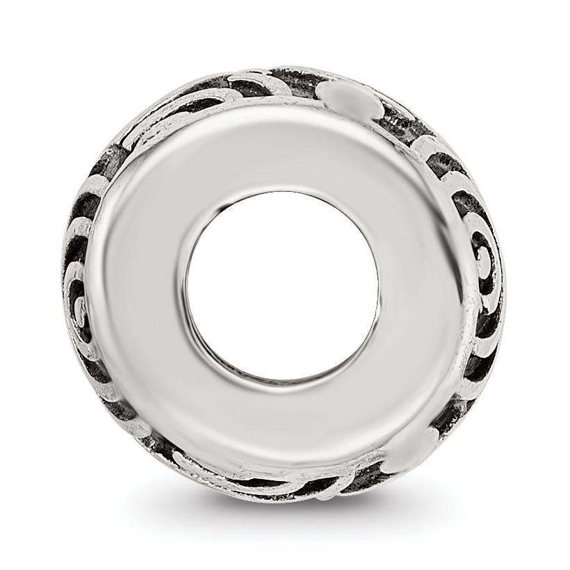 Sterling Silver Reflections Antiqued Circle Swirls Pattern Bead