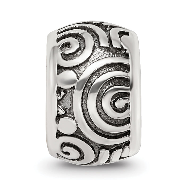 Sterling Silver Reflections Antiqued Circle Swirls Pattern Bead