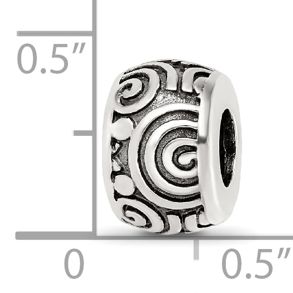 Sterling Silver Reflections Antiqued Circle Swirls Pattern Bead