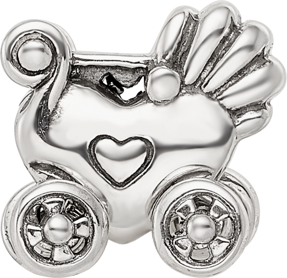Sterling Silver Reflections Antiqued Baby Carriage Moveable Wheels Bead
