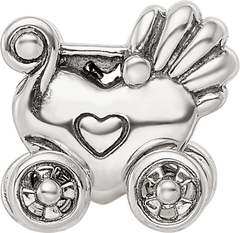 Sterling Silver Reflections Antiqued Baby Carriage Moveable Wheels Bead