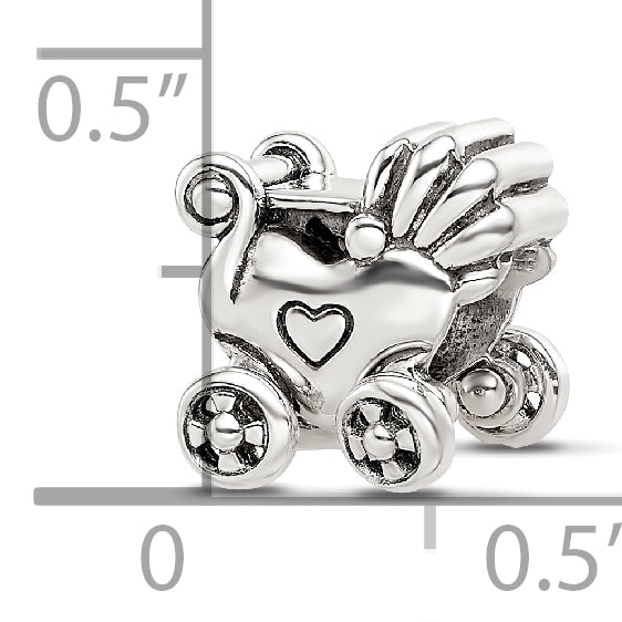 Sterling Silver Reflections Antiqued Baby Carriage Moveable Wheels Bead