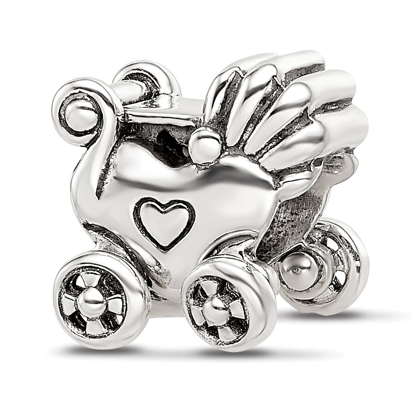 Sterling Silver Reflections Antiqued Baby Carriage Moveable Wheels Bead Main image